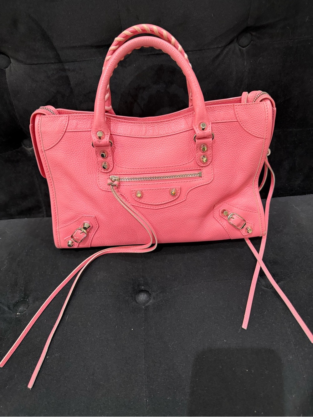Balenciaga Pink Leather Top-Handle Satchel with Tassel Straps